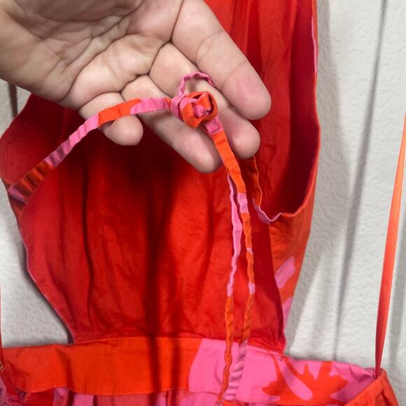 Staud 4 Georgia Romper Red Pink Cotton Blend Floral Halter Neck Tie Back - Picture 9 of 13